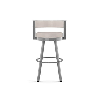 Browser 26" Swivel Counter Height Barstool, Upholstered with Back for Kitchen Island or Bar - Cream Faux Leather / Glossy Grey Metal