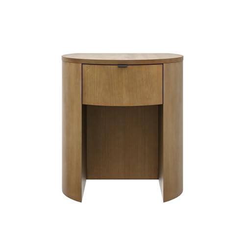 Nathan James Shay Solid Wood Nightstand, Modern Bedside Table with Drawer, Contemporary Rounded Nightstand Table for Bedroom, Light Brown Set of 2