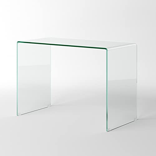 Bent Glass Computer Desk, Rectangular Shaped PC Laptop Workstation Table for Home Office, Clear