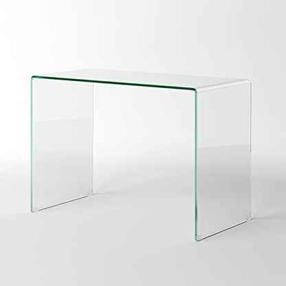 Bent Glass Computer Desk, Rectangular Shaped PC Laptop Workstation Table for Home Office, Clear