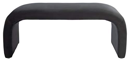 SAFAVIEH Furniture, Tenko Bench, Black, Solid Wood, Modern Shearling Design, view 2