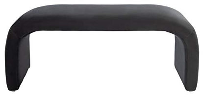 SAFAVIEH Furniture, Tenko Bench, Black, Solid Wood, Modern Shearling Design, view 2
