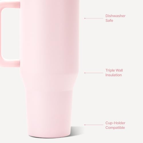 Traveler 40oz, Insulated Tumbler with Handle & Straw, Pink Sand, view 5