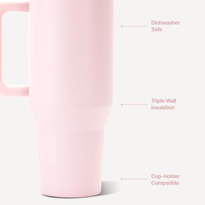 Traveler 40oz, Insulated Tumbler with Handle & Straw, Pink Sand, view 5
