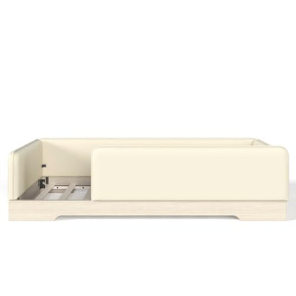 JIVOIT Twin Size Upholstered Floor Bed with Removable Guardrails | Montessori Floor Bed, Low Profile Platform Bed, Faux Leather, Removable Side Panels, Wood Slats Support, No Box Spring Needed