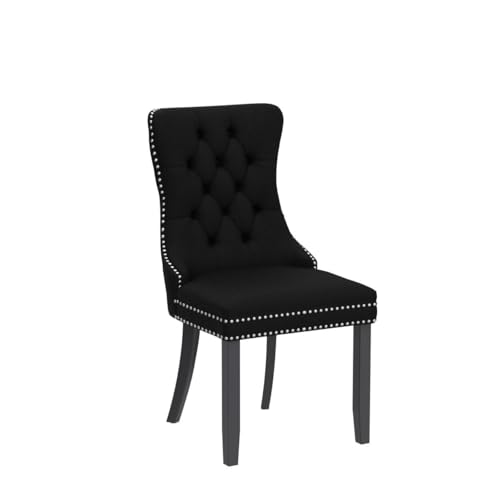 Velvet Dining Chairs Set of 4, Upholstered Dining Room Chairs with Ring Pull Trim and Button Back, Luxury Tufted Dining Chairs for Living Room, Bedroom, Kitchen (Black)