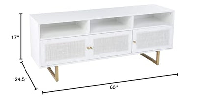 Mursley Media Cabinet with Storage - Transitional Design, White Rattan - Ideal for Living Room, Family Room (MS1094913)