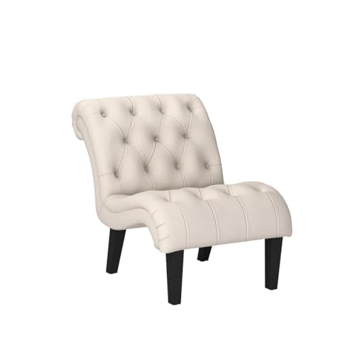 Mid Century Modern Accent Chair, Button Tufted Armless Lounge Chair, Upholstered Linen Side Chair with Solid Wood Legs for Bedroom, Living Room, Office