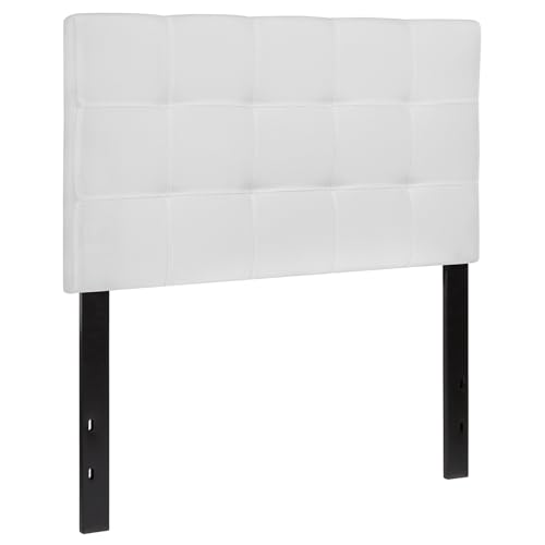 Bedford Box Stitch Tufted Upholstered Twin Size Headboard in White Fabric