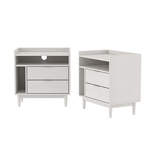 Mid-Century Modern Tray-Top Storage Nightstands Set of 2 White