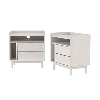 Mid-Century Modern Tray-Top Storage Nightstands Set of 2 White