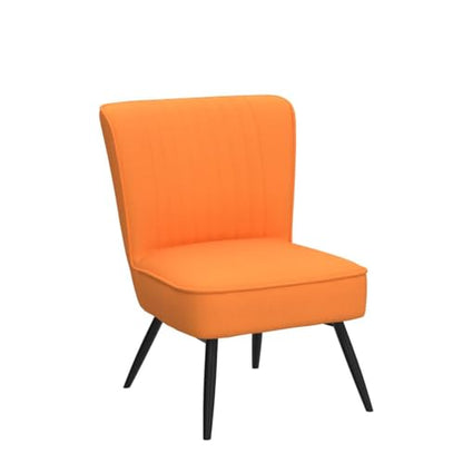 Orange Accent Chair Set of 2 Upholstered Living Room Chairs Modern Bedroom Furniture Sets Armless Slipper Club Chair Guest Reception Couch Comfy Wingback Single Sofa
