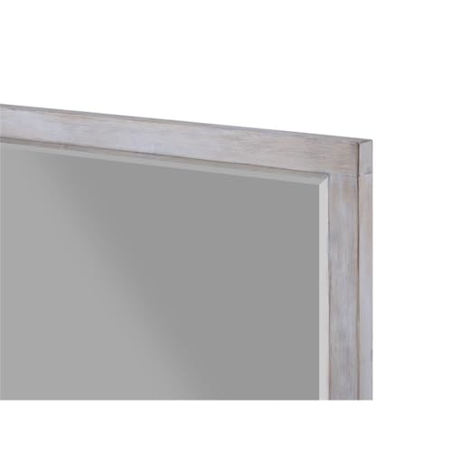Contemporary Wood Rectangular Mirror, Grey/White Finish, 33 in Wide, Beveled Edge, Framed Design, Dresser Mount, Transitional Style for Living Room or Bedroom Decor