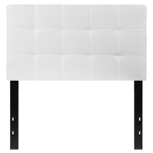 Bedford Box Stitch Tufted Upholstered Twin Size Headboard in White Fabric