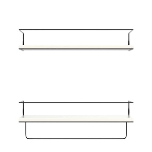 Shario White Floating Shelves - Set of 2, Wall Mounted Hanging Shelves with Black Towel Rack, Decorative Storage Shelves for Bathroom, Kitchen, Living Room & Bedroom (Modern White, 15.7 Inches)