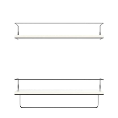 Shario White Floating Shelves - Set of 2, Wall Mounted Hanging Shelves with Black Towel Rack, Decorative Storage Shelves for Bathroom, Kitchen, Living Room & Bedroom (Modern White, 15.7 Inches)