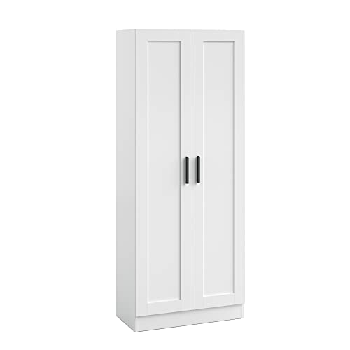 Wooden Storage Cabinet, Narrow Pantry Cabinets Free Standing Tall Storage Cabinet with 2 Doors and Shelves (White)