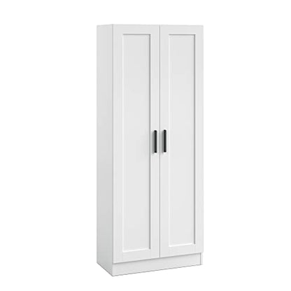 Wooden Storage Cabinet, Narrow Pantry Cabinets Free Standing Tall Storage Cabinet with 2 Doors and Shelves (White)