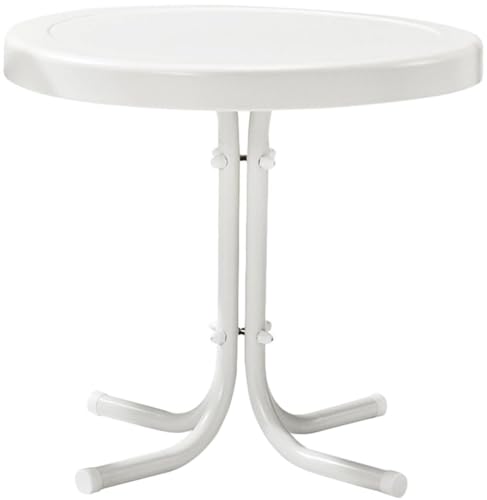 Alabaster white retro metal outdoor side table, view 2