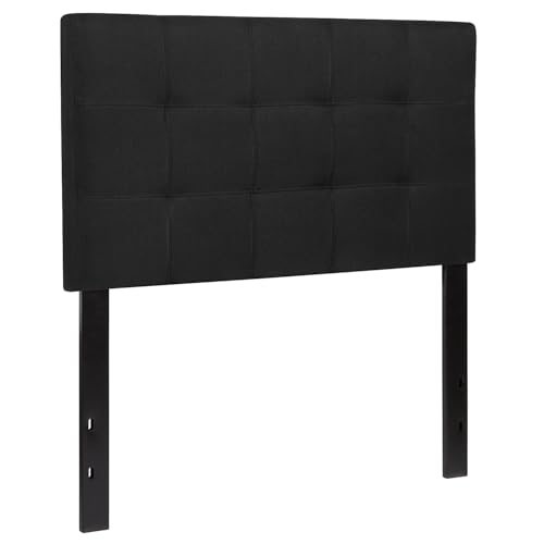 Bedford Box Stitch Tufted Upholstered Twin Size Headboard in Black Fabric, view 2