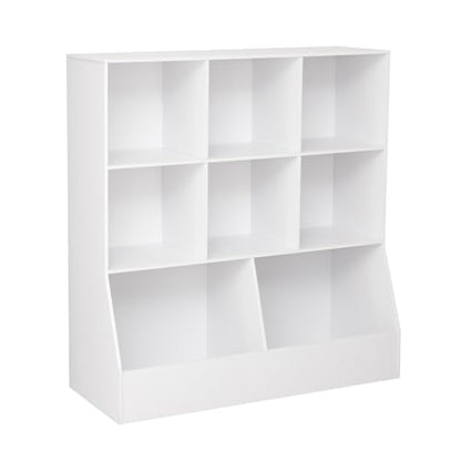 Toy Storage Organizer, Kids Bookshelf, Wood Toy Storage Cabinet, 3-Tier 8 Cubby Children Bookcase, 39.4" L Toddler Book Shelf for Playroom, Living Room, Nursery, Hallway, Classroom, White