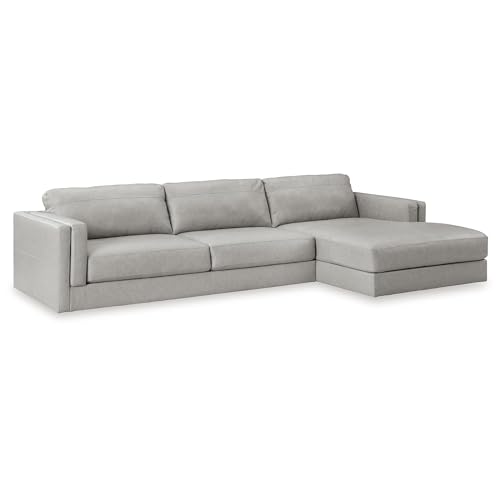 Signature Design by Ashley Amiata 2-Piece Sectional Sofa with Chaise, Modern Anti-Sag Foundation, Leather and Faux Leather Upholstery, Contemporary Living Rooms, Glacier Gray, 137"W