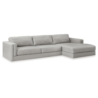Signature Design by Ashley Amiata 2-Piece Sectional Sofa with Chaise, Modern Anti-Sag Foundation, Leather and Faux Leather Upholstery, Contemporary Living Rooms, Glacier Gray, 137"W