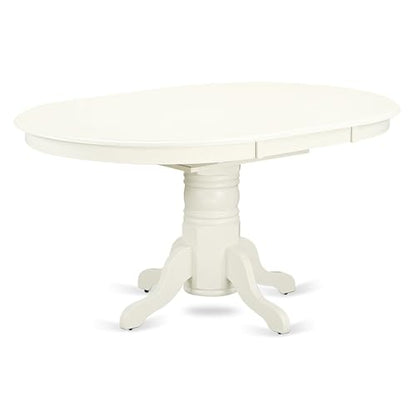 AVEL7-LWH-07 7 Piece Modern Dining Table Set Consist of an Oval Wooden Table with Butterfly Leaf and 6 Gray Linen Fabric Parsons Dining Chairs, 42x60 Inch, Linen White