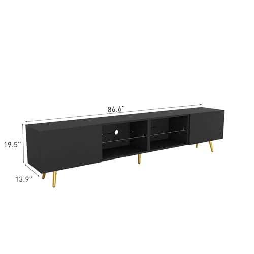 86" LED TV Stand, Modern Entertainment Center for 75" TV, Black, view 3