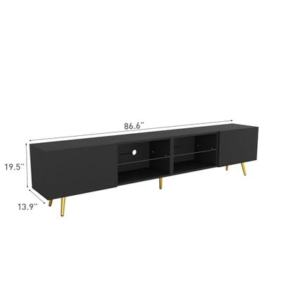 86" LED TV Stand, Modern Entertainment Center for 75" TV, Black, view 3