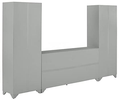 Tara 3-Piece Modern Farmhouse Sideboard Buffet Cabinet and Kitchen Storage Pantry Set, Distressed Gray