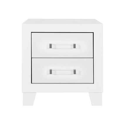 Modern White Nightstand with Sleek Acrylic Hardware, Contemporary Bedside Table for Bedroom Storage and Organization, Engineered Wood Bedside End Table, 21.65 x 16.14 x 23.66 Inches
