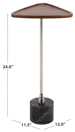 SAFAVIEH Furniture - Kristel Drink Table - Brown & Silver & Black Marble - Pedestal Side Table - Triangle Tray Top - Fully Assembled - Ideal for Living Room, 12" W x 11.5" D x 24" H (ACC3276A)
