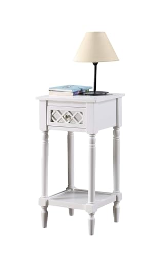 French Country Khloe Deluxe 1 Drawer Accent End Table 14" - Traditional Farmhouse Side Table with Mirrored Storage Drawer and Shelf for Living Room, White