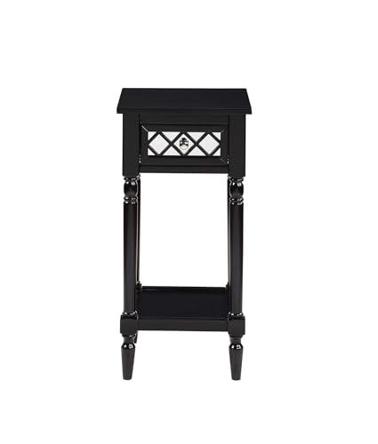 French Country Khloe Deluxe 1 Drawer Accent End Table 14" - Traditional Farmhouse Side Table with Mirrored Storage Drawer and Shelf for Living Room, Black