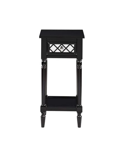 French Country Khloe Deluxe 1 Drawer Accent End Table 14" - Traditional Farmhouse Side Table with Mirrored Storage Drawer and Shelf for Living Room, Black