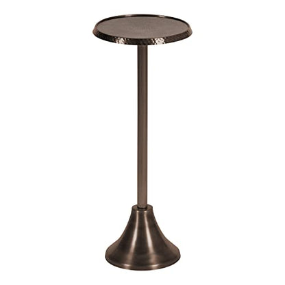 Sanzo Modern Pedestal Drink Table; 9 x 9 x 23; Bronze; Decorative End Table with Hammered Tabletop