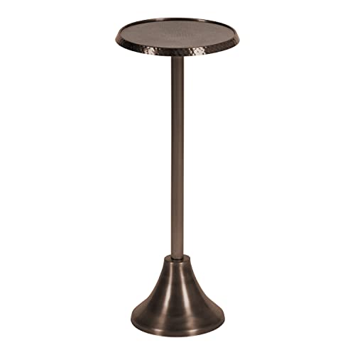 Sanzo Modern Pedestal Drink Table; 9 x 9 x 23; Bronze; Decorative End Table with Hammered Tabletop