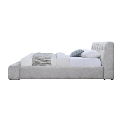 Modern Tufted Upholstered Queen Bed, Gray Chenille Fabric, Plush Headboard and Fully Cushioned Frame, Low-Profile Design with Sturdy Wooden Slats, Rounded Silhouette, Bedroom Furniture