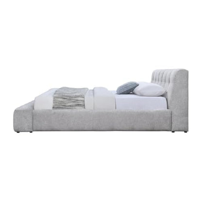 Modern Tufted Upholstered Queen Bed, Gray Chenille Fabric, Plush Headboard and Fully Cushioned Frame, Low-Profile Design with Sturdy Wooden Slats, Rounded Silhouette, Bedroom Furniture