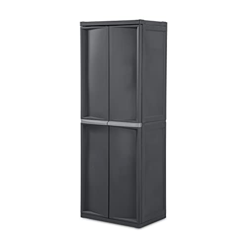 Sterilite 4 Shelf Cabinet, Heavy Duty and Easy to Assemble Plastic Storage Unit & 18 Qt Ultra Latch Box, Stackable Storage Bin with Lid