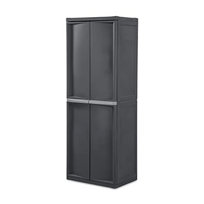 Sterilite 4 Shelf Cabinet, Heavy Duty and Easy to Assemble Plastic Storage Unit & 18 Qt Ultra Latch Box, Stackable Storage Bin with Lid