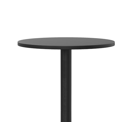 Mellie 23.25" Round Aluminum Indoor-Outdoor Bar Height Table with Flip-Up Table, Black