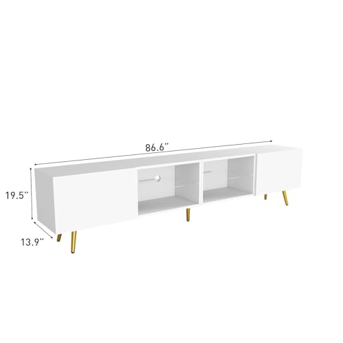 86" LED TV Stand, Modern Entertainment Center for 75" TV, White, view 3