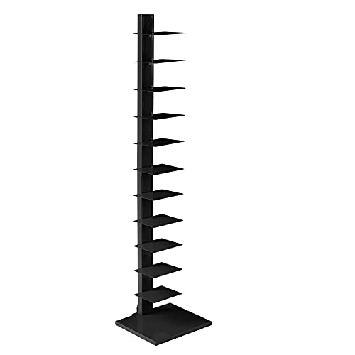 12 shelf Metal Spine Book Tower, Black