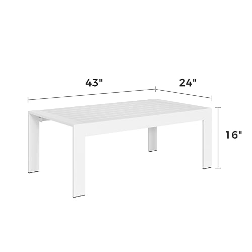 Aluminum Outdoor Coffee Table, All-Weather Rectangle Metal Patio Coffee Table Furniture for Balcony, Garden, Indoor or Outdoor Use, White