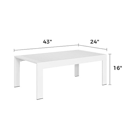 Aluminum Outdoor Coffee Table, All-Weather Rectangle Metal Patio Coffee Table Furniture for Balcony, Garden, Indoor or Outdoor Use, White