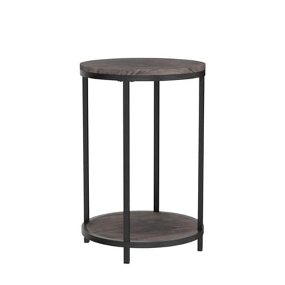 Round Side Table Set of 2,16in Rustic Wooden End Table Surface Top & Sturdy Metal Legs Nightstand for Living Room Bedroom Farmhouse Sofa Table with Storage Open Shelf,Light Walnut