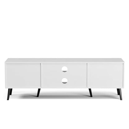 TV Stand with Rattan Doors for TVs up to 65", Mid-Century, White, view 7
