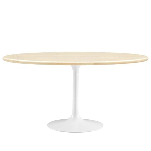 Lippa 60Inch Oval Dining Table Faux Travertine Stone White Finish Modern Kitchen Room Entertaining Home Furniture Quality Stylish Elegant Durable Refined Versatile